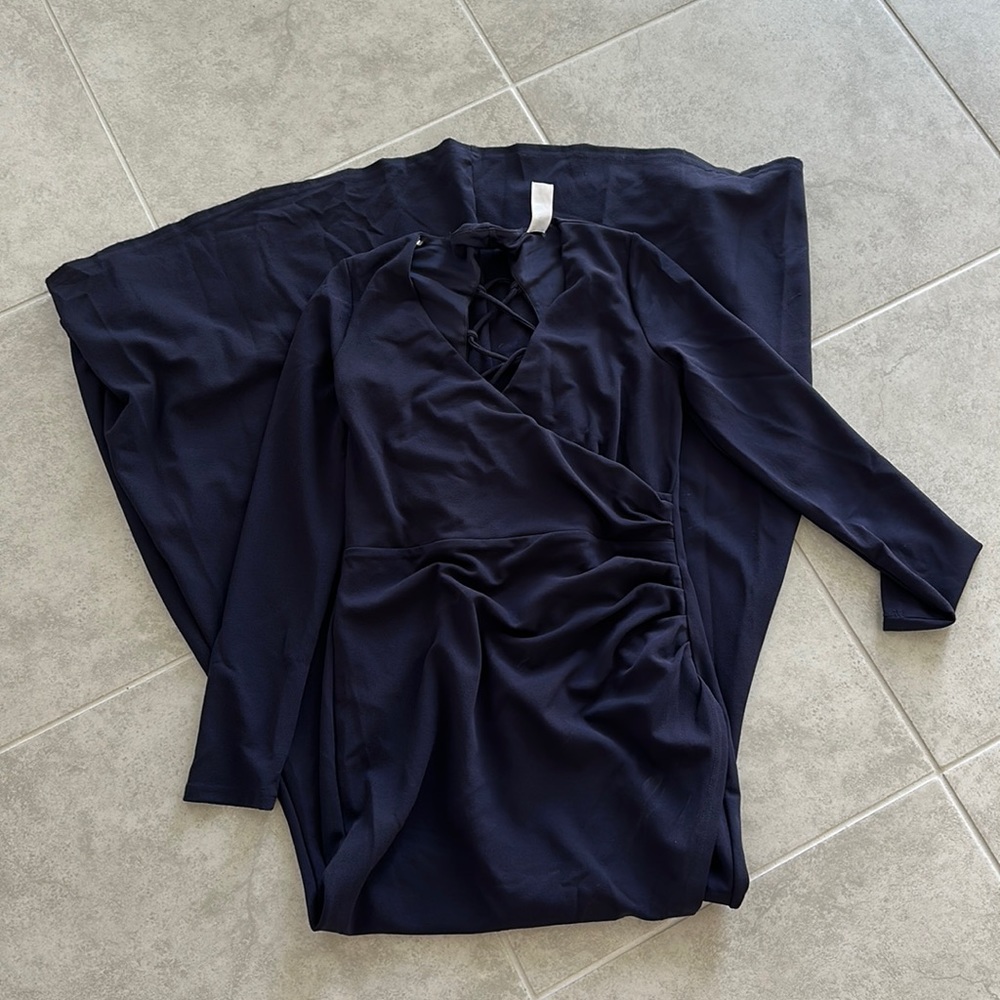 Windsor Navy Blue Long-sleeve Formal Lace Up Dress Size Large